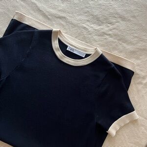 Zara Navy Mini Dress with Cream Trim - Short Sleeve